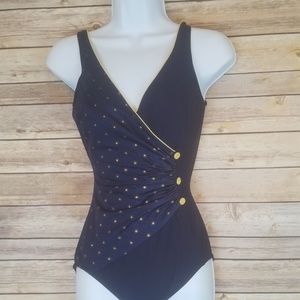 Blue & Gold Nautical Swim Suit One Piece